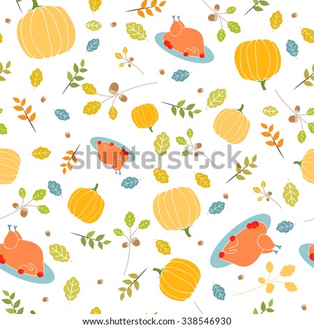 Thanksgiving pattern. Background with turkey and pumpkin. Celebratory background.