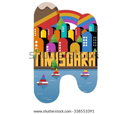 Timisoara beautiful city in europe. vector cartoon illustration