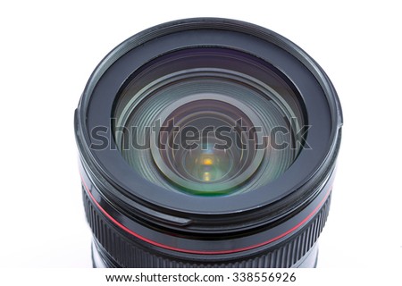 24-105 mm auto-focus control camera lens isolated on white background