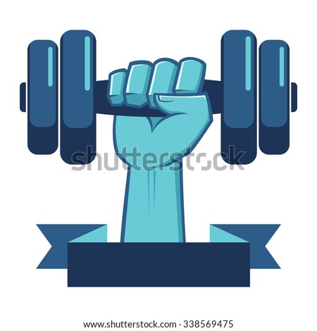 Strong Hand Lifting a Weight Fitness Symbol, vector illustration