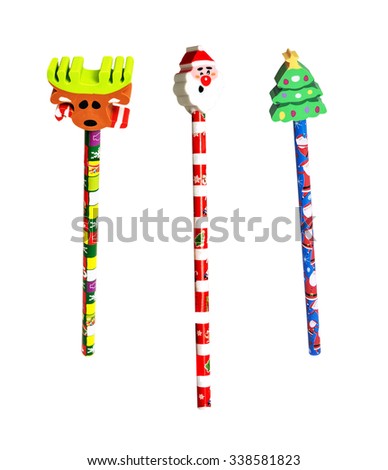 three pencils Christmas isolated on white background