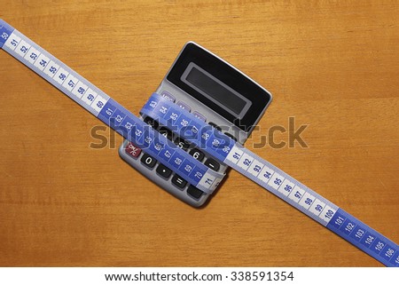financial diet with calculator wrapped in measuring tape
