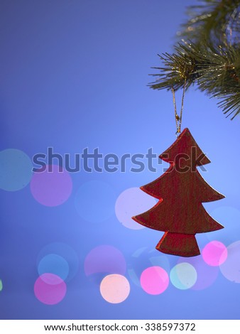 christmas ornament wooden tree with shallow depth of field