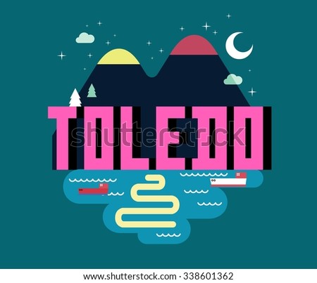 Toledo Ohio beautiful city to visit. vector cartoon
