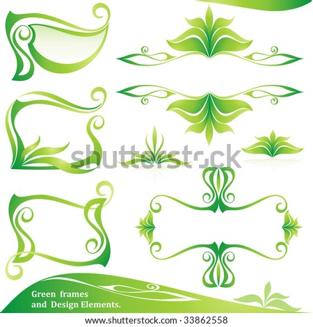 Set of  Green  frames and  Design Elements. (vector illustration)