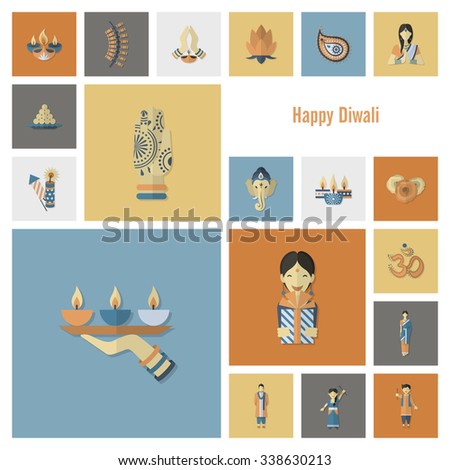 Diwali. Indian Festival Icons. Simple and Minimalistic Style. Vector