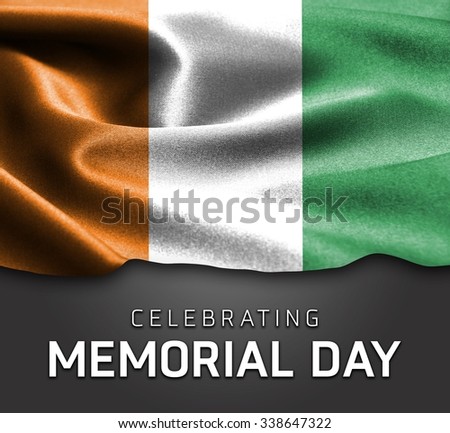 Cote d Ivoire flag and Celebrating Memorial Day Typography
