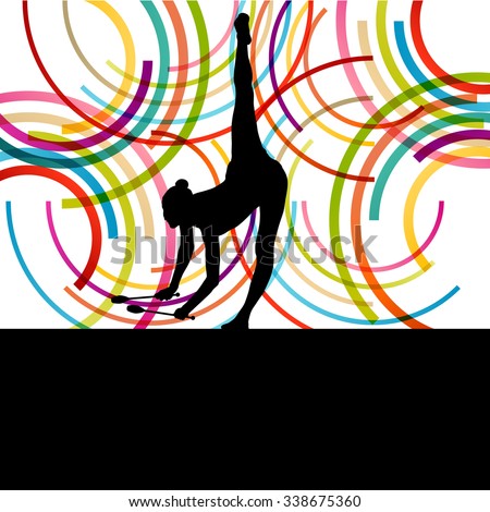 Female woman modern rhythmic gymnastics art with Indian clubs vector abstract background concept