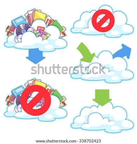 Set of the Clouds with content. Vector clip-art illustration on a white background.