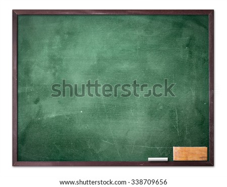 Teacher day concept: Green board, chalkboard and eraser isolate on white background