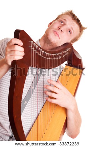 man with harp - isolated on white