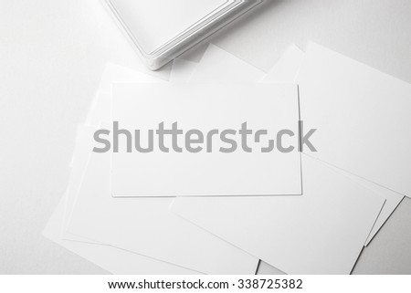 business card, top view, Blank business card and modern box on white background