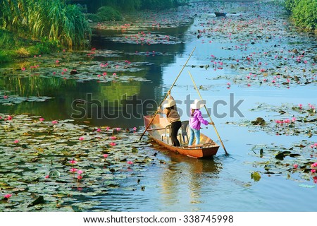 Yen stream on the way to Huong pagoda in autumn, Hanoi, Vietnam. Vietnam landscapes. Royalty-Free Stock Photo #338745998
