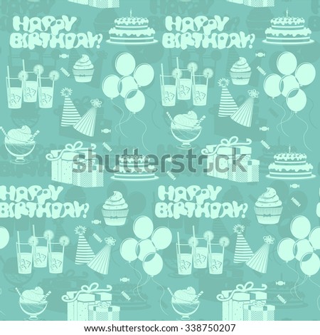 Vector seamless (pattern) with different birthday staff. 