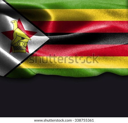 Zimbabwe flag on smooth silk texture Dark Background Space for Text