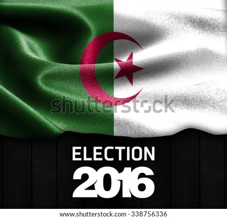 Election 2016 Typography on wood texture background with Algeria  smooth silk texture