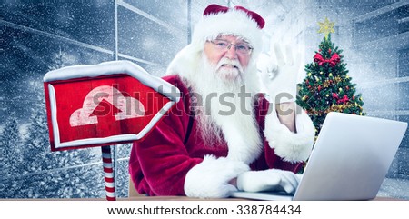 Santa is satisfied about what he found against home with christmas tree