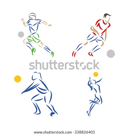 Set of fitness icons with abstract people