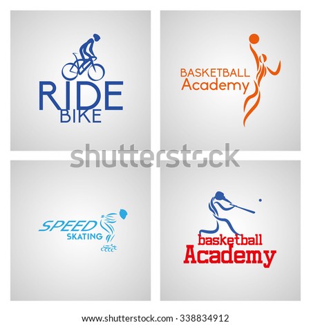 Set of fitness icons of different sports with abstract people