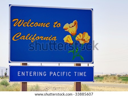 A welcome sign at the California state line.