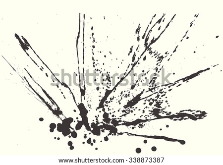 Splatter Black Ink Background. Hand Drawn Spray Blots and Splashes Paint Vector Illustration. Grunge ink stains template for design of logotypes, banners and posters.