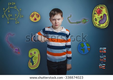 boy frowned and points a finger at Icons biology education formation of the embryo cell parasite