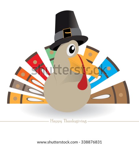 Isolated turkey with a traditional hat and text for thanksgiving day