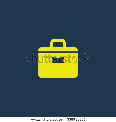 Yellow icon of Suitcase on dark blue background. Eps.10