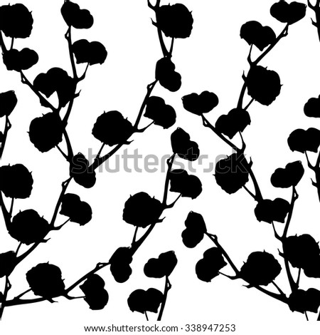 Vector Black and white hand-drawn pattern background of silhouettes of flowers