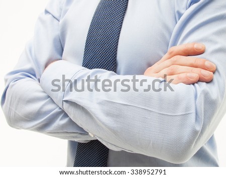 Unrecognizable businessman  standing in a pending pose, white background