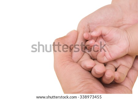 Family hands on isolated white background and space ,with clipping path