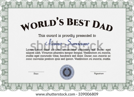 World's Best Dad Award. With guilloche pattern. Detailed.Retro design. 