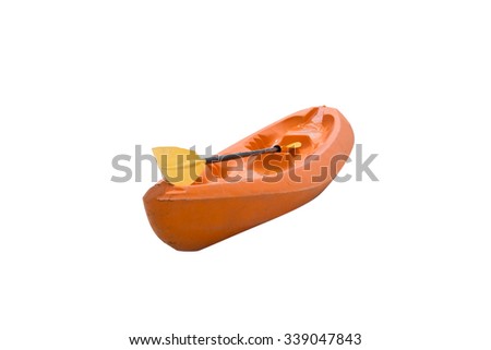 Kayak orange boat and paddle white background
