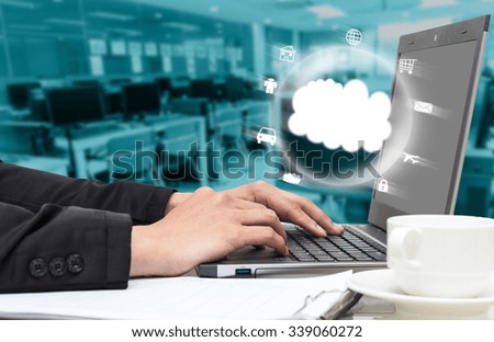 Businessman Hand pressing the keyboard for manage the Cloud Computing technology, Business Information technology concept