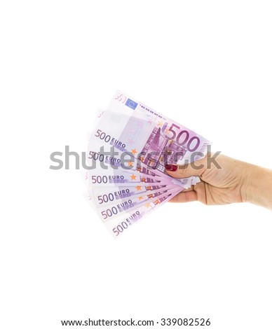 euro bills 500 euro banknotes. hand holding money. European Union Currency