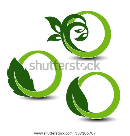 Vector natural symbols, nature circular elements with leaf and plant
