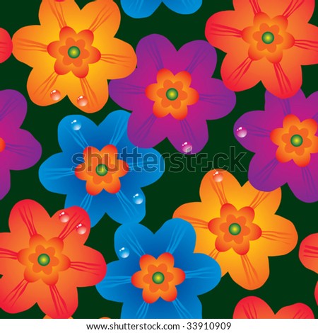 Abstract flowers background. Seamless. Multicolor palette. Vector illustration.