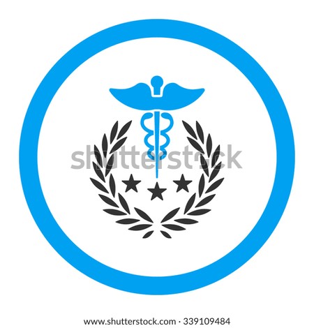 Caduceus Logo vector icon. Style is bicolor flat rounded symbol, blue and gray colors, rounded angles, white background.