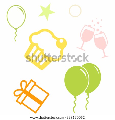 Happy birthday greeting card template with cupcake,balloons and glasses of champagne pattern. EPS10 vector illustration.