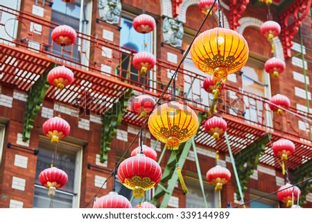 Beautiful red Chinese lanterns in Chinatown of San Francisco, California, USA Royalty-Free Stock Photo #339144989