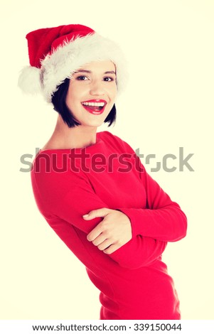 Happy santa woman, isolated on white