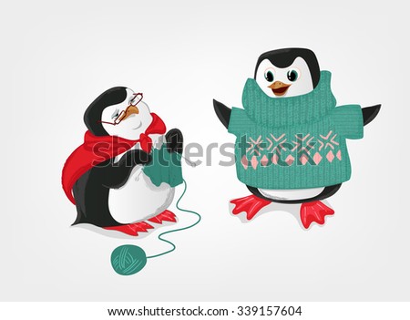 grandmother and grandson penguin vector illustration