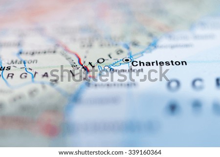 Charleston close up on map. Shallow depth of field.