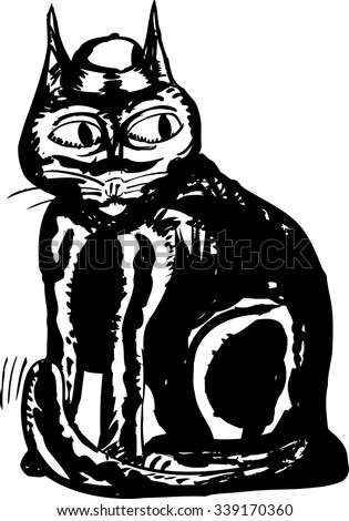 Drawing of cat with hat over white background
