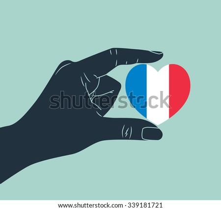hand holding heart shape France flag