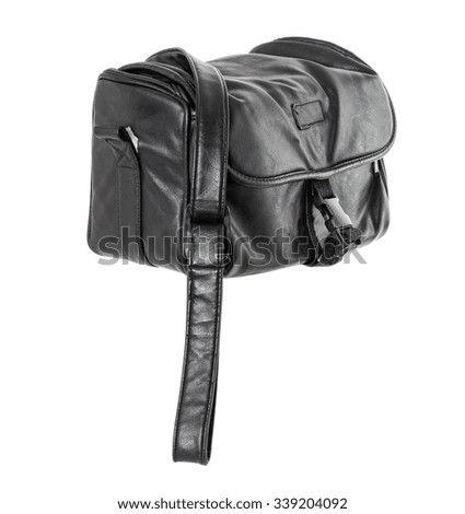 Old black leather bag. Isolated on a white background.