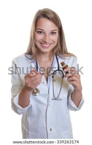 Caucasian female doctor with medicine