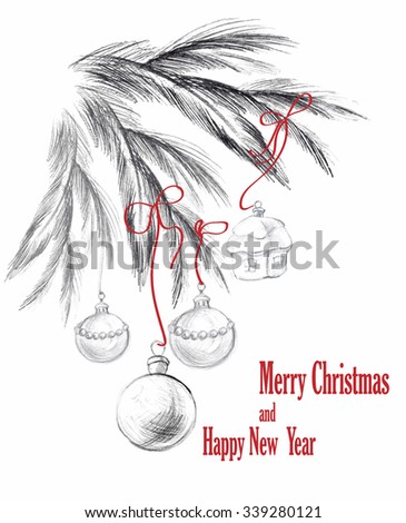 Christmas hand drawn vector illustration.Template for banners, poster, cards. Picture for digital design. 
