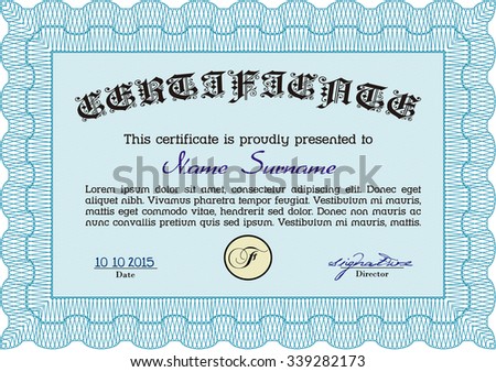 Diploma or certificate template. Border, frame.Excellent design. With complex background. 