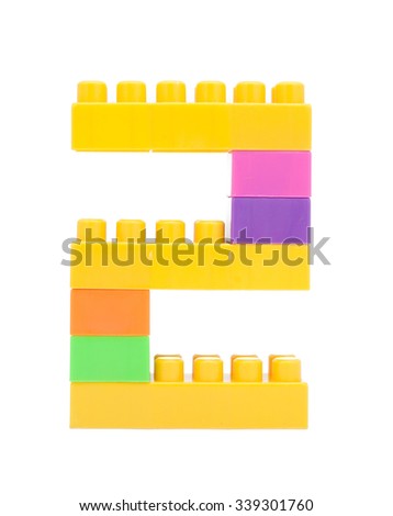 colorful plastic blocks forming the number two isolate